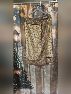 Sag Harbor Brown and Gold Patterned Midi Skirt